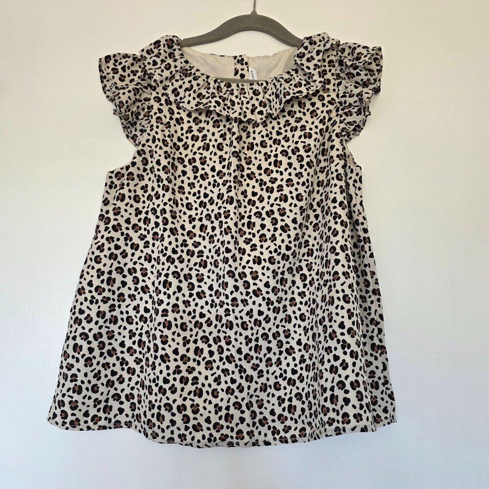 Janie and Jack Blouse Top Silky Leopard Animal Print Ruffles Girl's Size 12 NEW